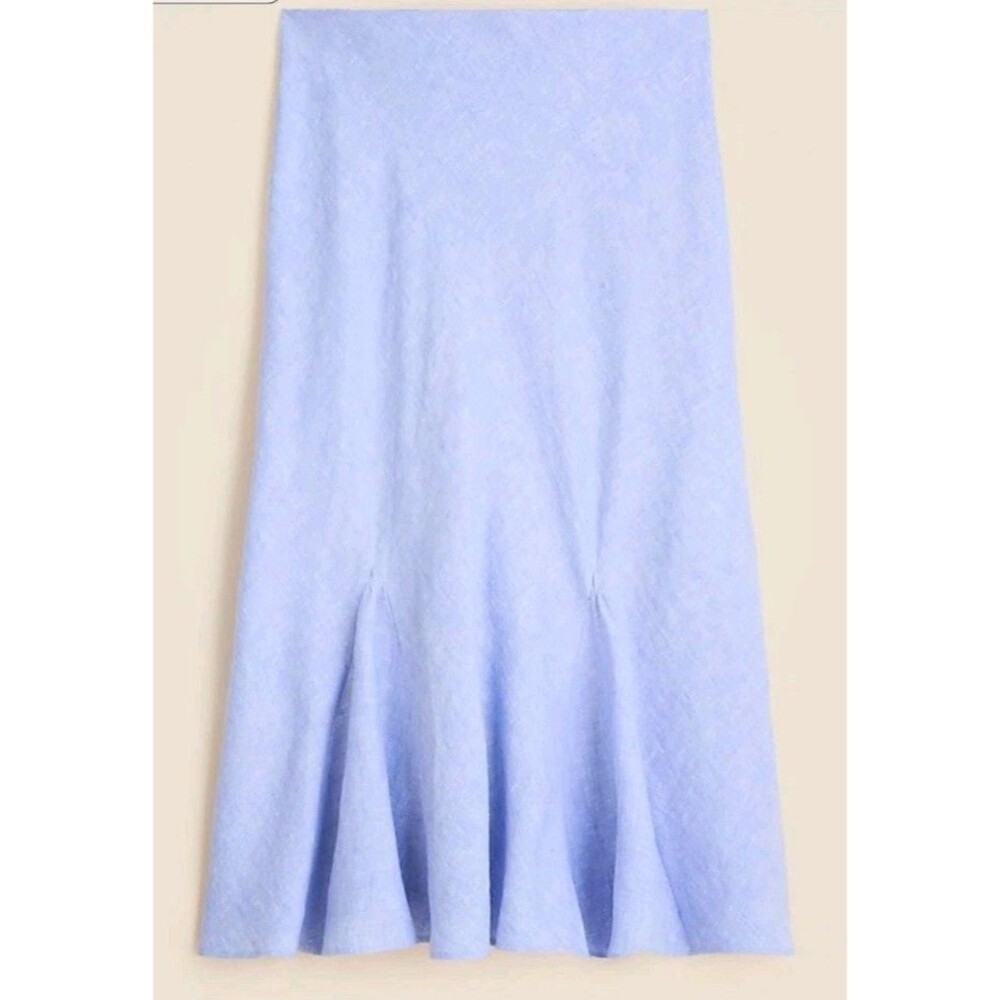J.Crew Gwyneth Flounce Hem Linen Slip Skirt French Blue Pull On CN555 Sz 2X NWT